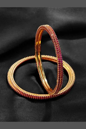 Yellow Chimes Set of 4 Red Gold-Plated American Diamond Studded Bangles