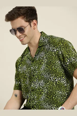 HANCOCK Men Green & Black Leopard Printed Relaxed Fit Casual Shirt