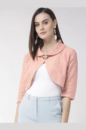 Style Quotient Women Pink Self Design Crop Shrug
