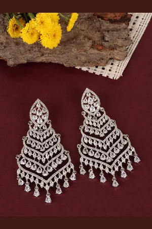 JEWELS GEHNA White & Silver-Plated Contemporary Drop Earrings