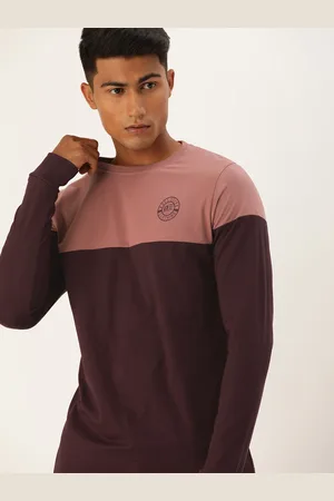 Difference of Opinion Men Burgundy Rust Pink Colourblocked Round Neck Pure Cotton T-shirt