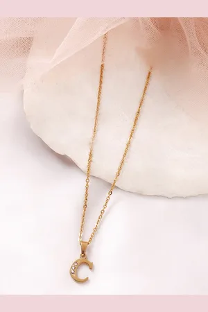 BeWitched Gold-Toned & White Stone Studded Letter C Charm Pendant With Chain