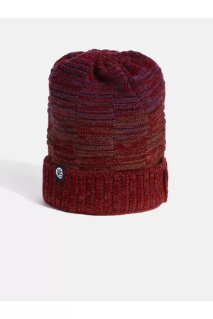 YK Kids Maroon & Purple Self-Design Beanie