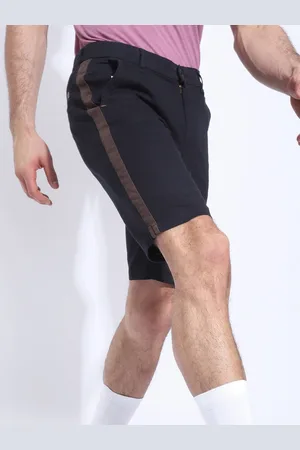 The Indian Garage Co Men Navy Blue Solid Slim Fit Chino Shorts with Side Stripes
