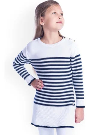 Cherry Crumble Girls White Striped Sweater Dress