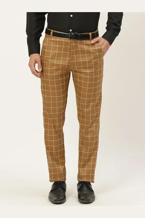 SOJANYA Men Khaki Checked Formal Trousers