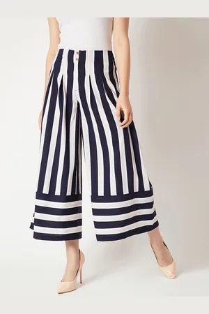 Miss Chase Women Navy Blue & Beige Regular Fit Striped Culottes