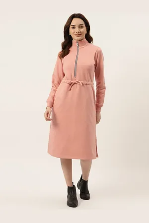 BRINN Nude Pink Fleece Sweatshirt Style Midi Dress