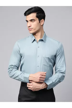 DENNISON Men Blue Pure Cotton Smart Slim Fit Solid Formal Shirt