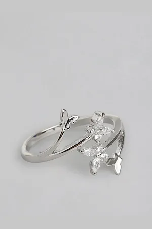 Jewels Galaxy Silver-Plated Stone Studded Adjustable Finger Ring