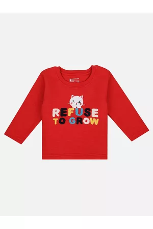 BodyCare Girls Red Typography Printed Cotton T-shirt