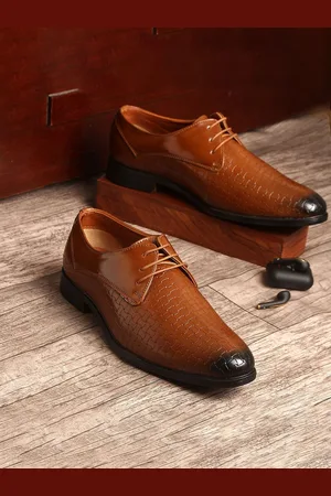 MUTAQINOTI Men Tan Brown Textured Formal Derbys