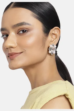 ESTELE Women Gold-Toned & White Contemporary Studs Earrings