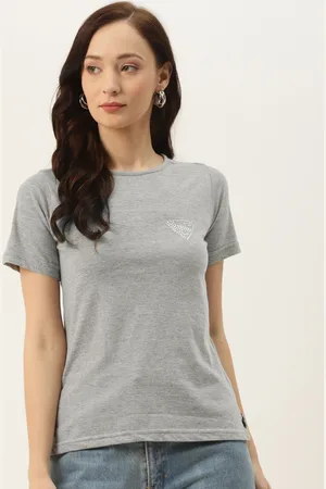 BRINN Women Grey Solid Half Sleeved T-shirt
