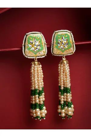 DUGRISTYLE Women Green & Gold-Toned Contemporary Chandbalis Earrings