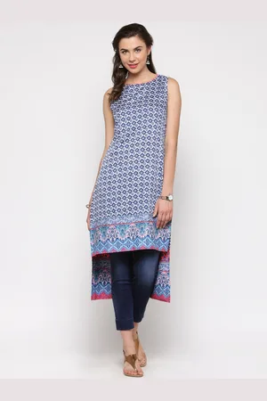 Sera Women White & Blue Printed Straight Kurta