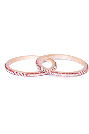 Priyaasi Set of 2 Red Gold-Plated Stone-Studded Bangles