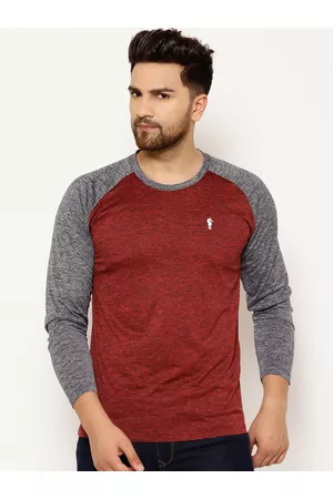 EPPE Men Maroon & Grey Colourblocked Round Neck T-shirt