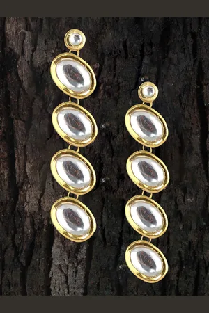 Lucky Jewellery White & Gold-Toned 18K Gold-Plated Geometric Drop Earrings