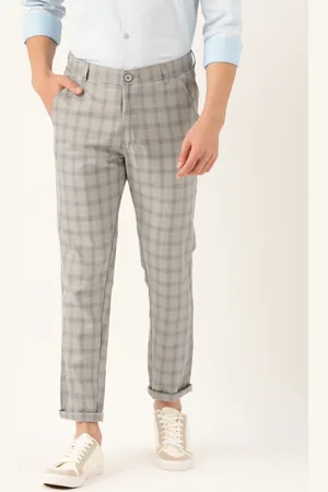 SOJANYA Men Grey & Blue Smart Fit Checked Regular Trousers