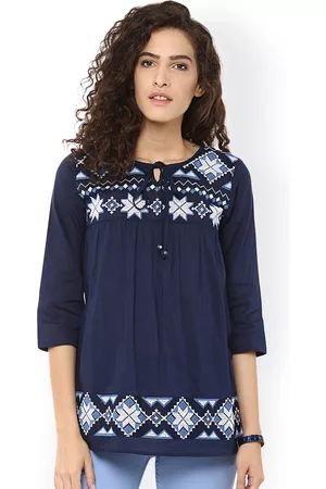 Bhama Couture Navy Embroidered Top