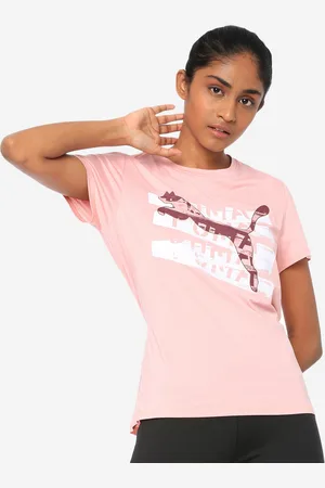 PUMA Women Pink & White Printed Round Neck Be Bold Graphic Alert T-shirt