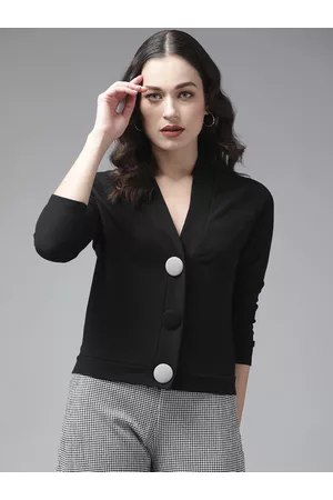 KASSUALLY Women Black Solid Cardigan