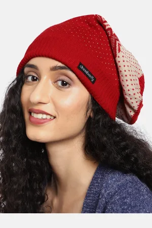 DressBerry Women Red & Beige Self Design Beanie