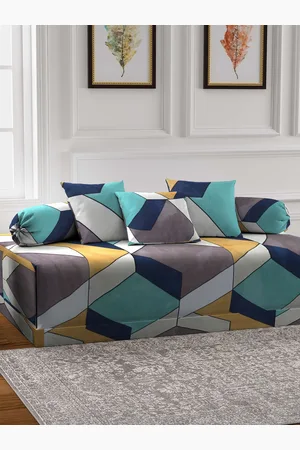 Arrabi Set Of 6 Grey & White Printed Diwan Set