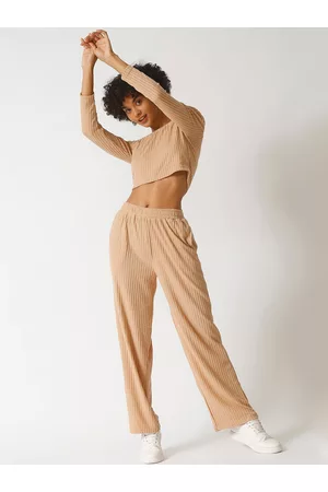 Campus Women Brown Top with Trousers Co-ords Set
