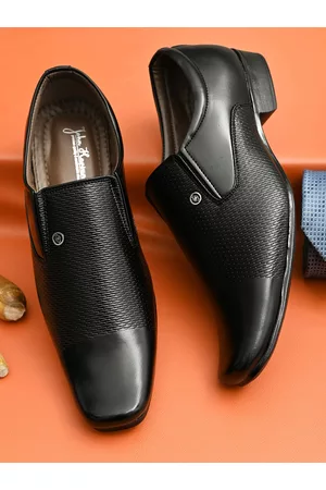 John Karsun Men Black Textured Formal Slip-Ons