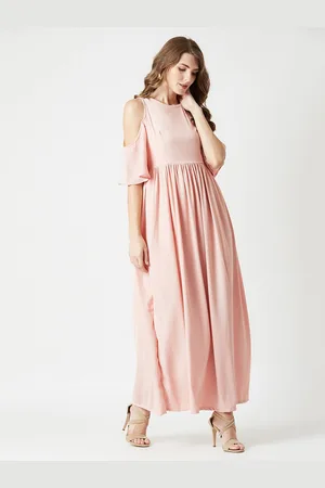 Miss Chase Women Solid Pink Maxi Dress
