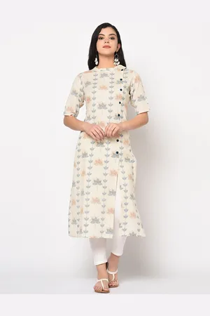 Antaran Off White & Navy Blue Ethnic Motifs Printed Pure Cotton Kurti