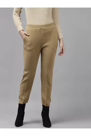 Cayman Women Camel Brown Slim Fit Cropped Trousers