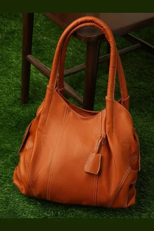 FOSTELO Tan PU Oversized Structured Handheld Bag with Tasselled