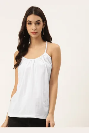 BRINN Women White Solid Styled Back Top