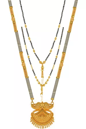 Brandsoon Set Of 3 Gold-Plated Black Beaded Mangalsutra