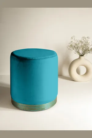 Clasiko Adults Teal Blue Solid Ottomans with Bottom Ring