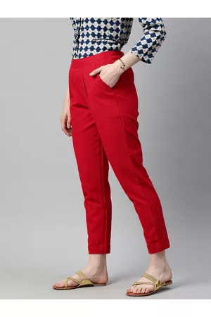 Jaipur Women Red Regular Cropped Trousers