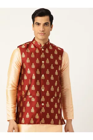 SOJANYA Men Maroon & Golden Woven Design Nehru Jacket