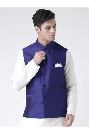 DEYANN Men Blue Solid Nehru Jacket