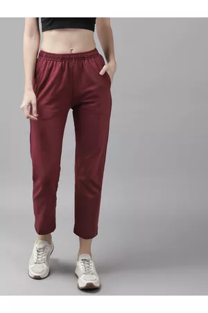 Cayman Women Burgundy Solid Pure Cotton Straight Fit Cropped Track Pants