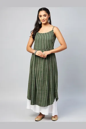 InWeave Women Green & Off White Geometric Printed Kurta