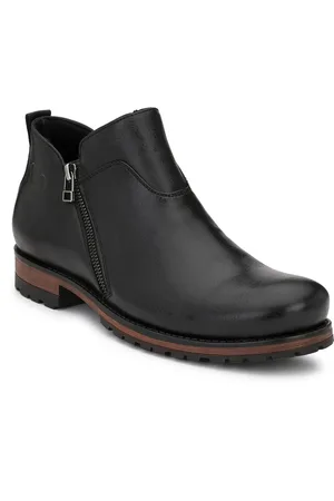 Delize Men Black Solid Synthetic Leather Mid-Top Flat Boots