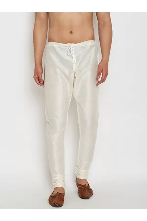 SOJANYA Men Off-White Solid Dupion Silk Pyjama