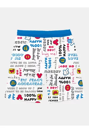 BONKIDS Boys White Humour and Comic Printed Mickey Mouse Shorts