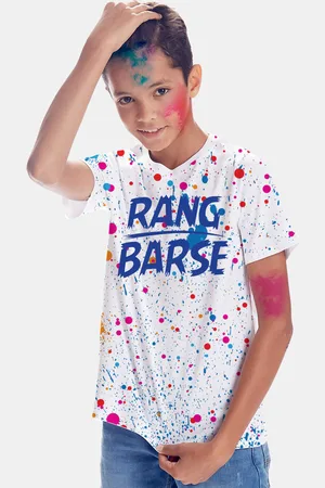 BONKIDS Boys White Typography Printed Holi T-shirt