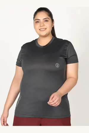 CHKOKKO Women Charcoal Grey Solid Regular Fit T-shirt