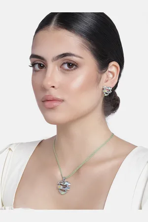 ESTELE Rhodium Plated Heart Pendent Set with Multicolour Enamel & Austrian Crystal