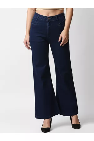 High Star Women Navy Blue Wide Leg High-Rise Stretchable Jeans